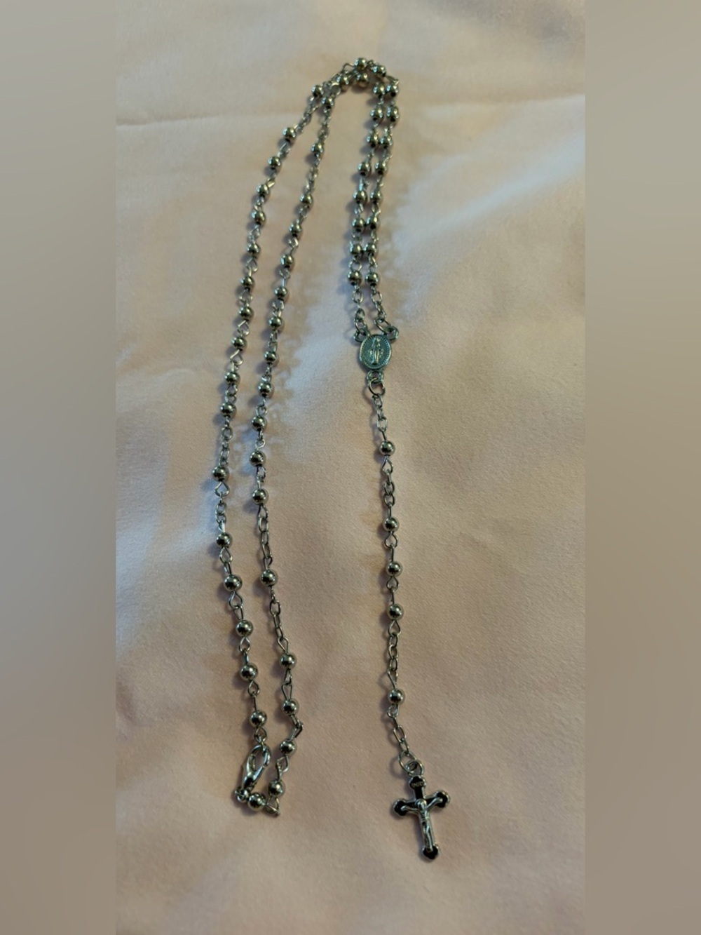 Source Unknown NWOT Silver-Tone Rosary Ball Link Necklace 32”